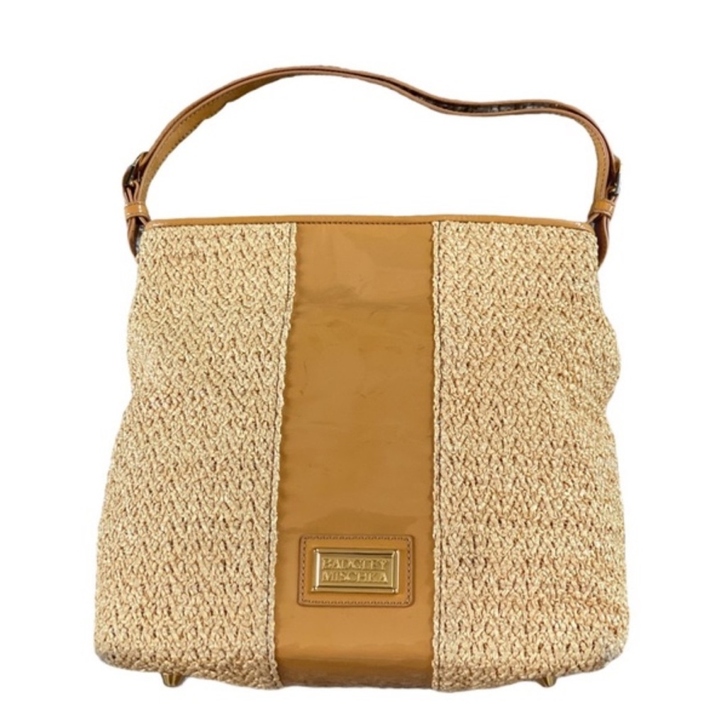 Badgley Mischka Woven Straw Tan And Gold Shoulder Bag